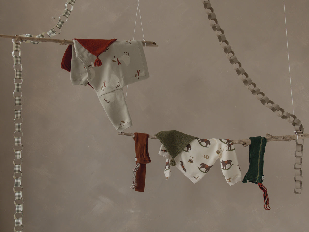 Retro Ribbed Footless Tights With Braces - Cinnamon Christmas Patterned - organic zoo collaboration [SILLY Silas]