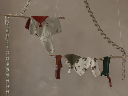 Retro Ribbed Footless Tights With Braces - Cinnamon Christmas Patterned - organic zoo collaboration [SILLY Silas]
