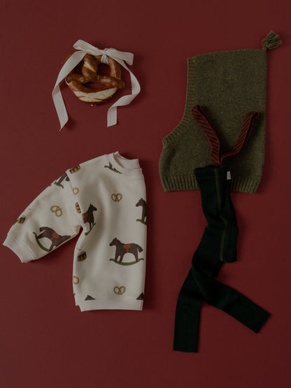 Retro Ribbed Footless Tights With Braces - DF Green Christmas Patterned - organic zoo collaboration [SILLY Silas]