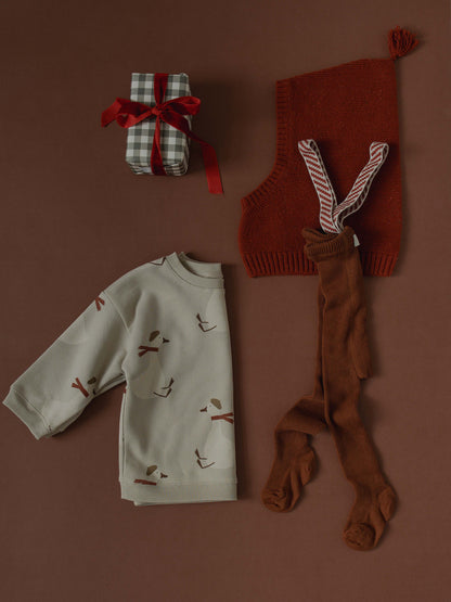 Retro Ribbed Footed Tights With Braces - Cinnamon Christmas Patterned - organic zoo collaboration [SILLY Silas]