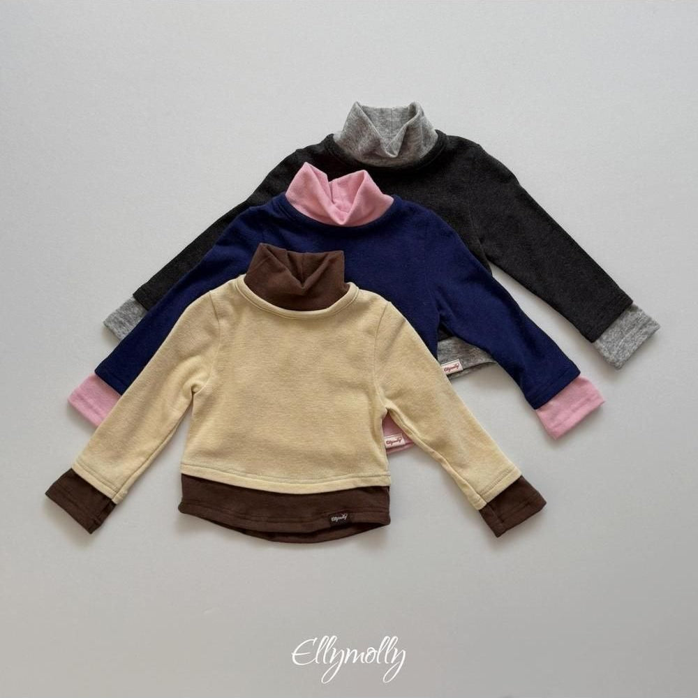 Brushed Color Block Turtleneck Tee [Ellymolly]（2026Winter） 23