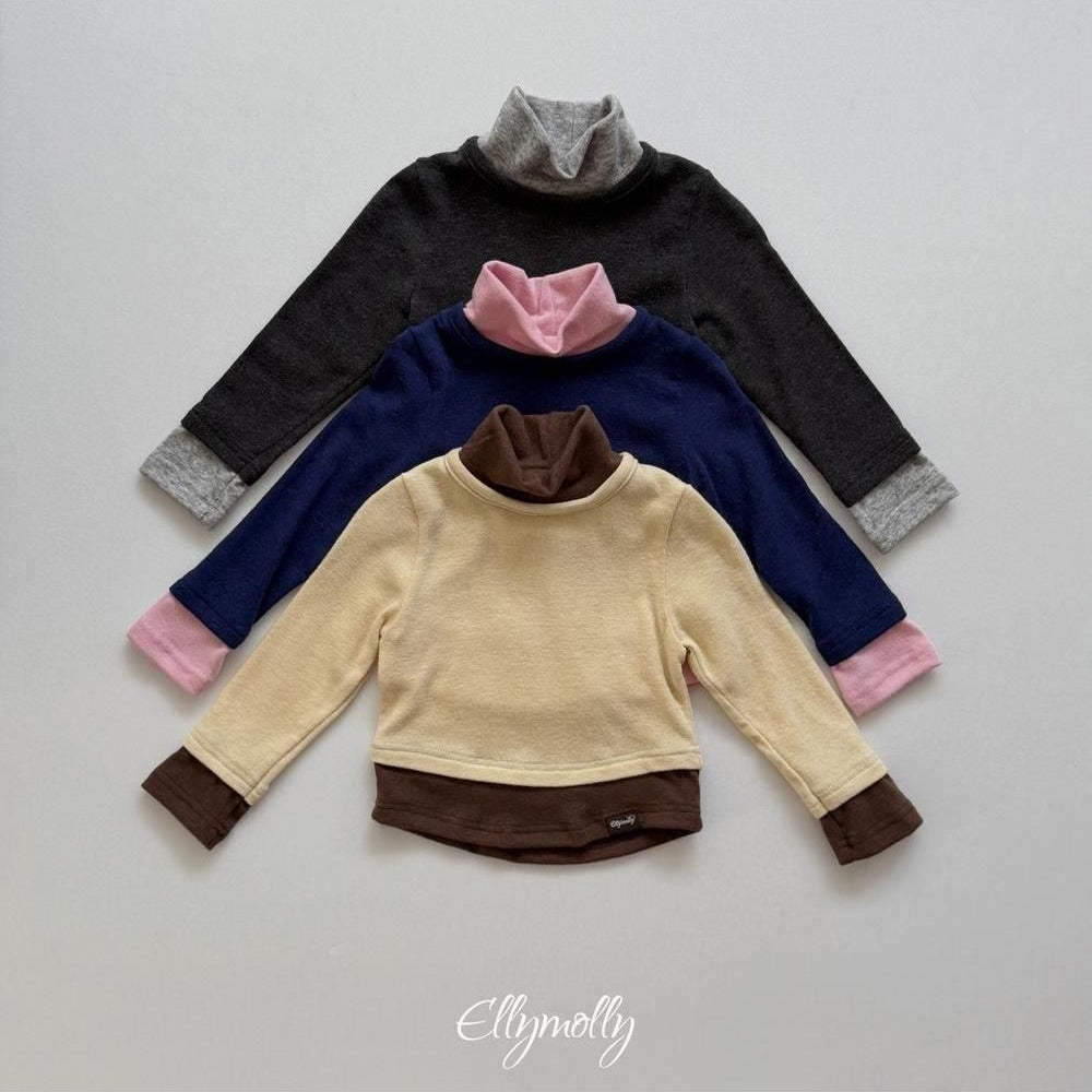 Brushed Color Block Turtleneck Tee [Ellymolly]（2026Winter） 24