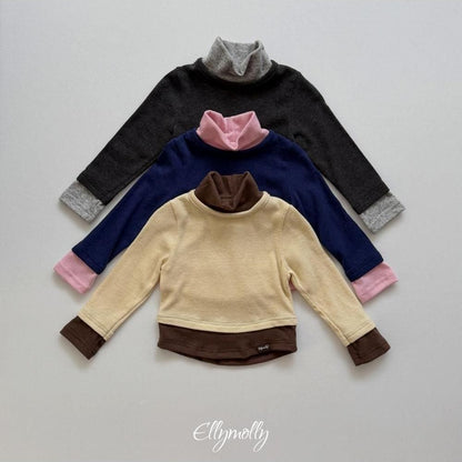 Brushed Color Block Turtleneck Tee [Ellymolly]（2026Winter） 24