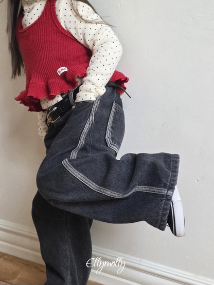 Linework Brushed Denim Pants [Ellymolly]（2026Winter） 3