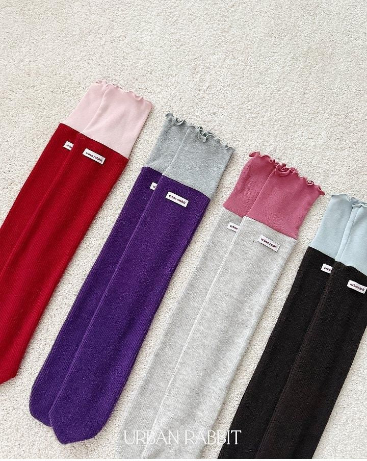 Volume Color Block Knee Socks [URBAN RABBIT]（2026Winter） 18