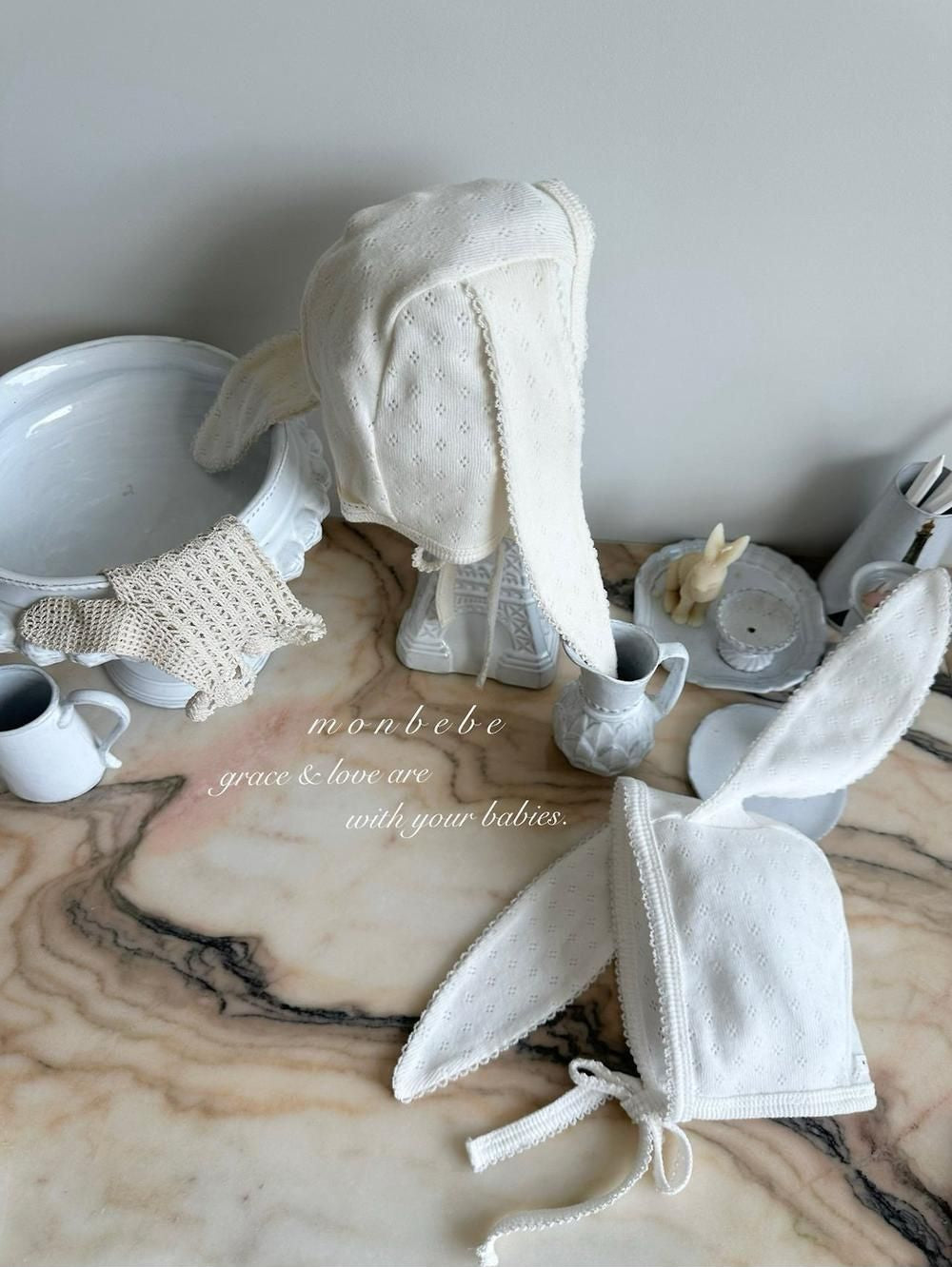 Jacquard Cotton Bunny Bonnet [monbebe]（2026AW） 2