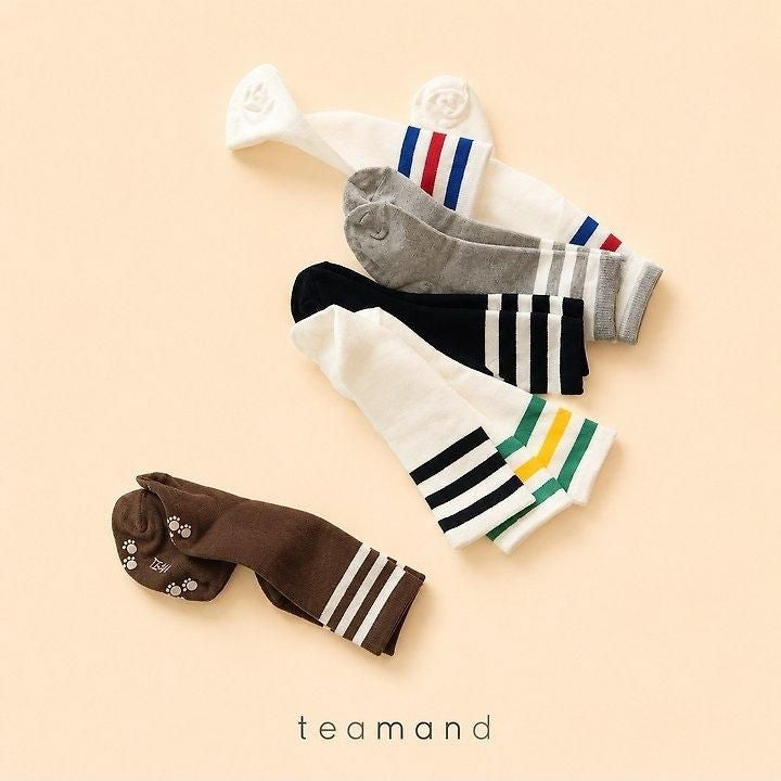 Three-Line Knee Socks (Pink Gray, No 11-12y) [teamand]（2026AW） 2