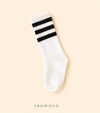 Three-Line Knee Socks (Pink Gray, No 11-12y) [teamand]（2026AW） 4