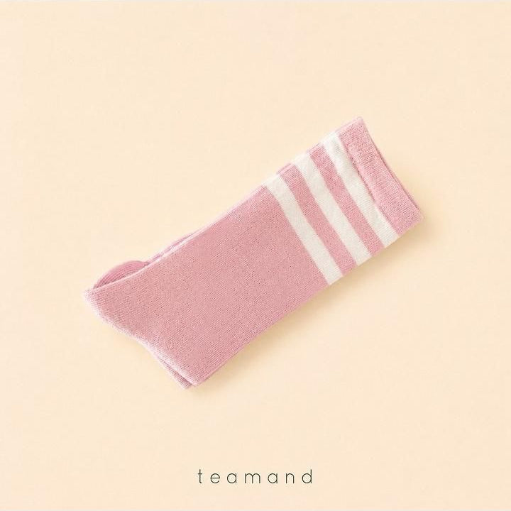 Three-Line Knee Socks (Pink Gray, No 11-12y) [teamand]（2026AW） 5