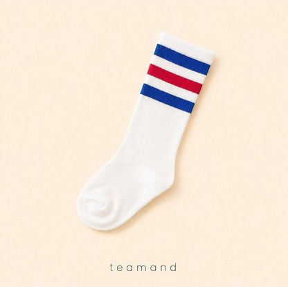 Three-Line Knee Socks (Pink Gray, No 11-12y) [teamand]（2026AW） 7