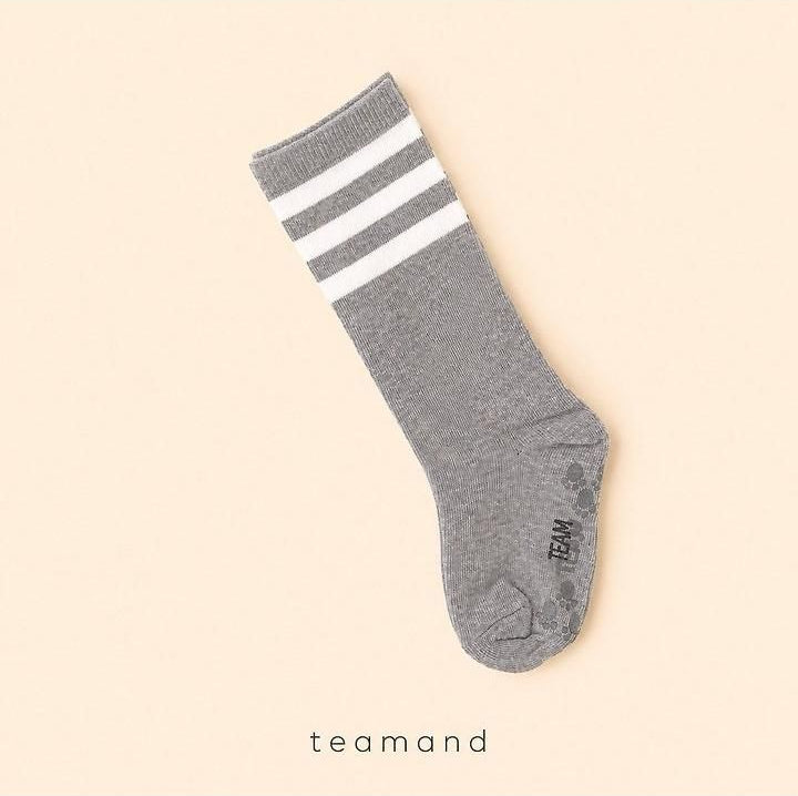 Three-Line Knee Socks (Pink Gray, No 11-12y) [teamand]（2026AW） 8