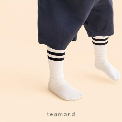 Three-Line Knee Socks (Pink Gray, No 11-12y) [teamand]（2026AW） 11