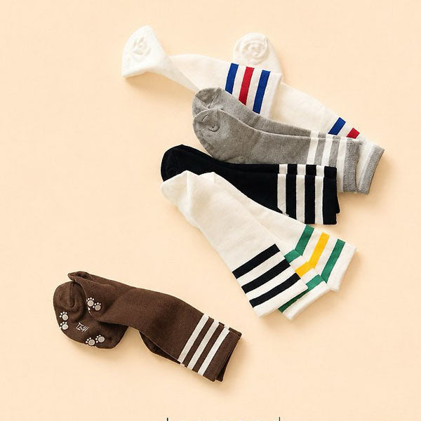 Three-Line Knee Socks (Pink Gray, No 11-12y) [teamand]（2026AW） 1