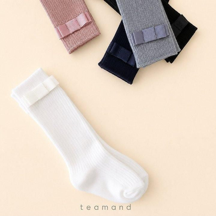 Ribbon Ribbed Knee Socks (Black Gray, No 9-10y/11-12y) [teamand]（2026AW） 2