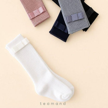 Ribbon Ribbed Knee Socks (Black Gray, No 9-10y/11-12y) [teamand]（2026AW） 2