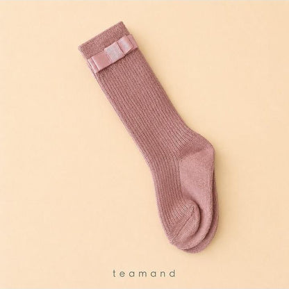 Ribbon Ribbed Knee Socks (Black Gray, No 9-10y/11-12y) [teamand]（2026AW） 3