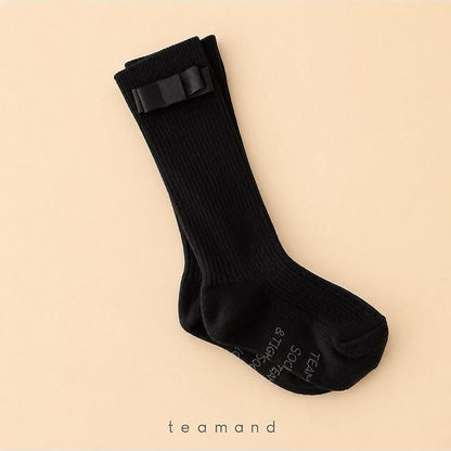 Ribbon Ribbed Knee Socks (Black Gray, No 9-10y/11-12y) [teamand]（2026AW） 5