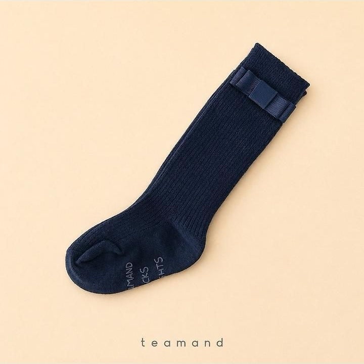 Ribbon Ribbed Knee Socks (Black Gray, No 9-10y/11-12y) [teamand]（2026AW） 7