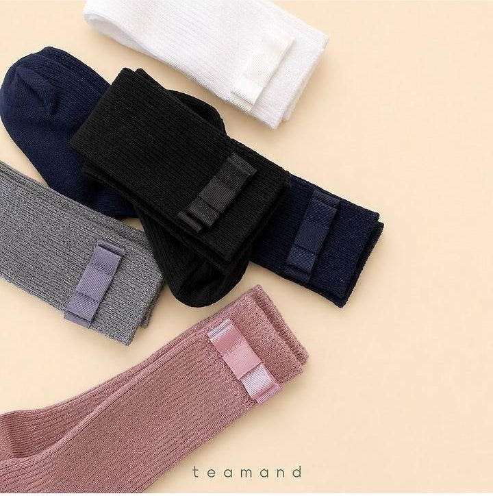Ribbon Ribbed Knee Socks (Black Gray, No 9-10y/11-12y) [teamand]（2026AW） 8