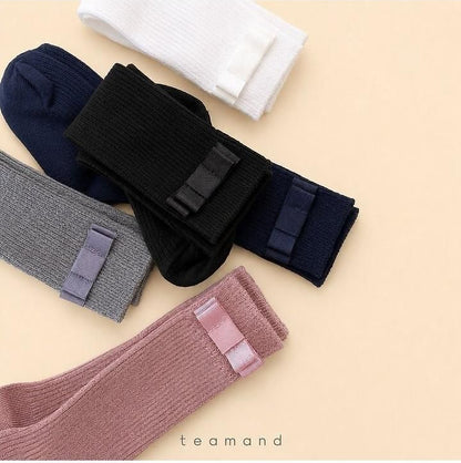 Ribbon Ribbed Knee Socks (Black Gray, No 9-10y/11-12y) [teamand]（2026AW） 8