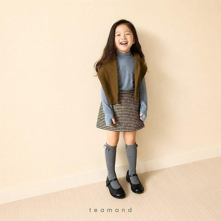 Ribbon Ribbed Knee Socks (Black Gray, No 9-10y/11-12y) [teamand]（2026AW） 9