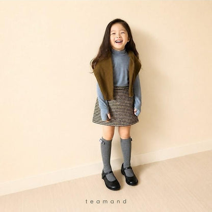 Ribbon Ribbed Knee Socks (Black Gray, No 9-10y/11-12y) [teamand]（2026AW） 9