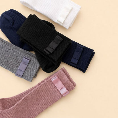 Ribbon Ribbed Knee Socks (Black Gray, No 9-10y/11-12y) [teamand]（2026AW） 1