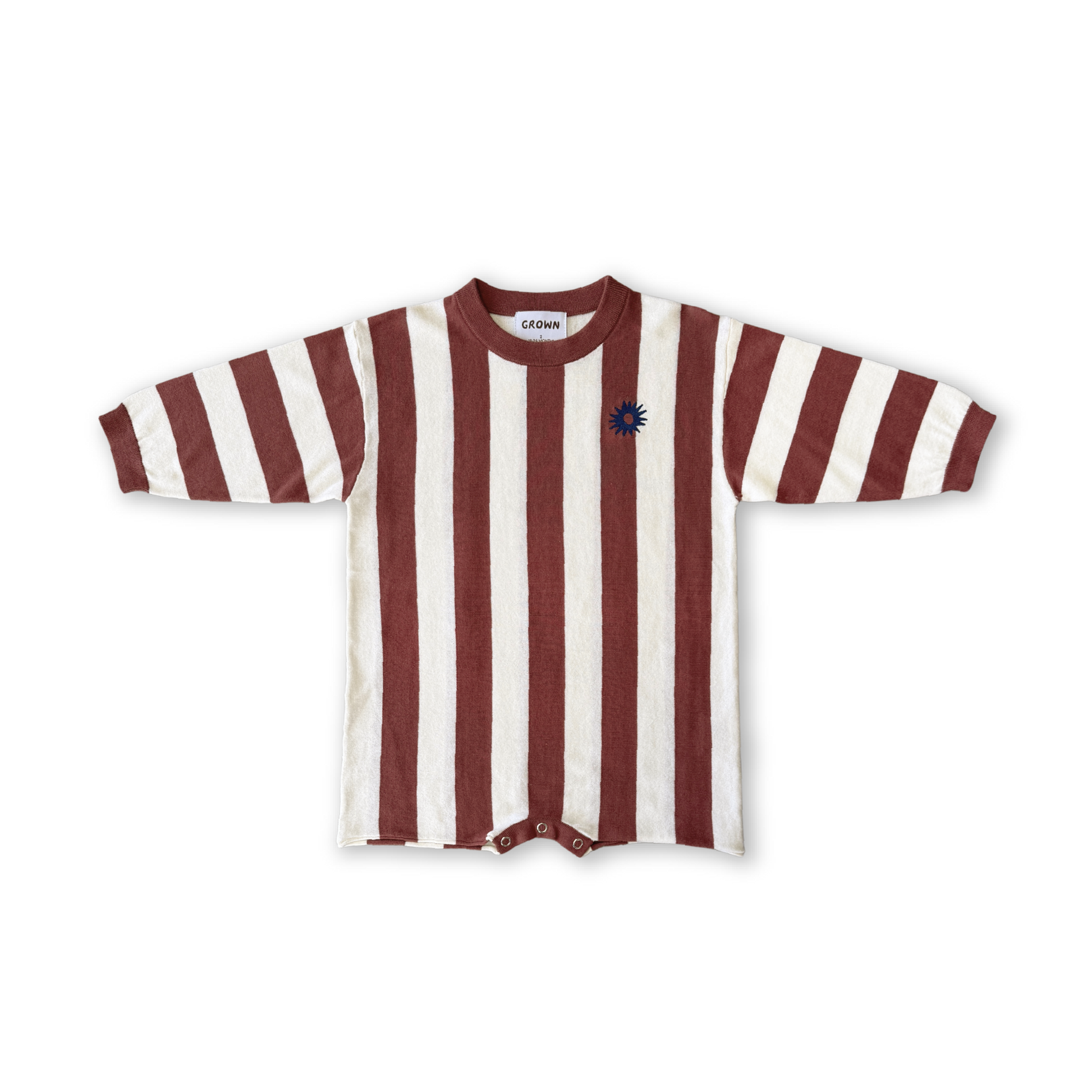 Organic Knitted Stripe Romper - Maroon [GROWN](26SS)drop1 1