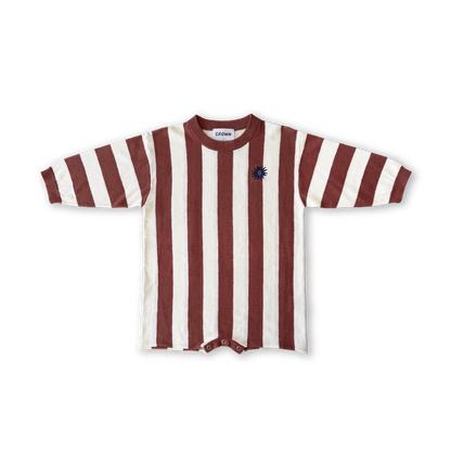 Organic Knitted Stripe Romper - Maroon [GROWN](26SS)drop1 1