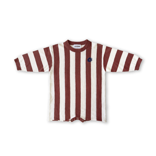 Organic Knitted Stripe Romper - Maroon [GROWN](26SS)drop1 1