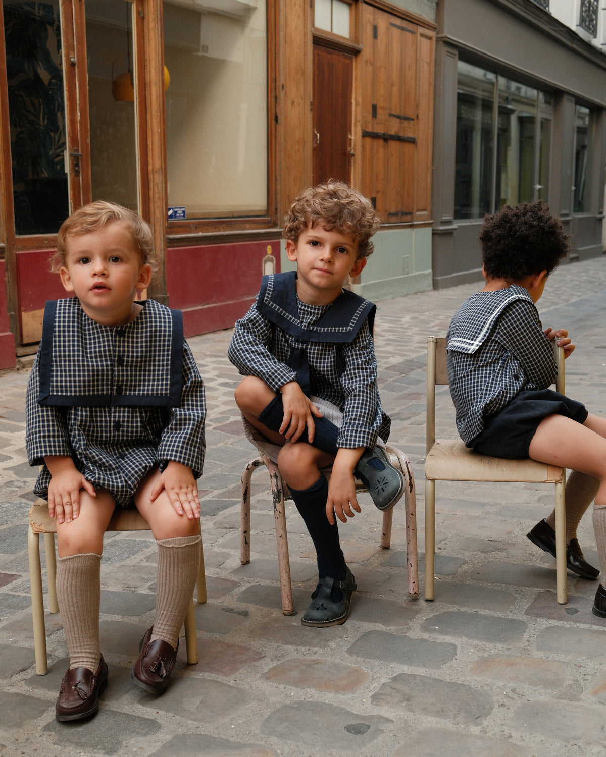 Romper ALMA - blue&ecru check [Maison Marelle](26FW)drop1 1