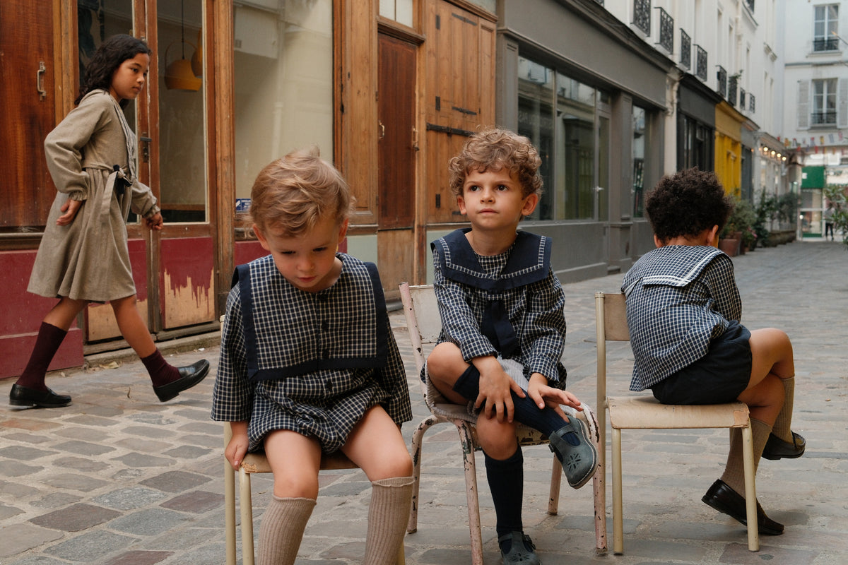Romper ALMA - blue&ecru check [Maison Marelle](26FW)drop1 2