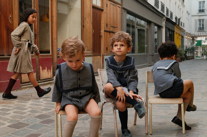 Romper ALMA - blue&ecru check [Maison Marelle](26FW)drop1 2