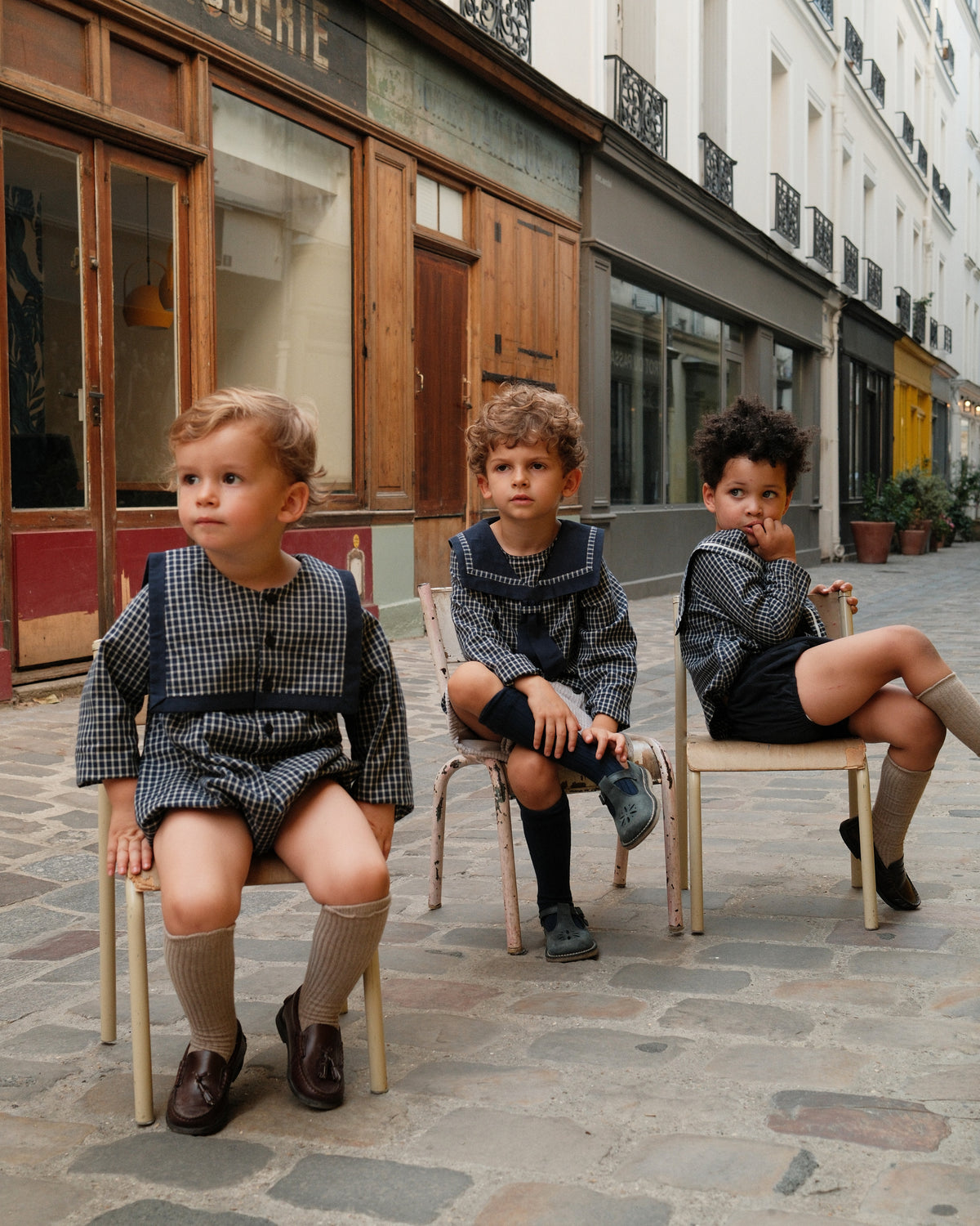 Romper ALMA - blue&ecru check [Maison Marelle](26FW)drop1 3