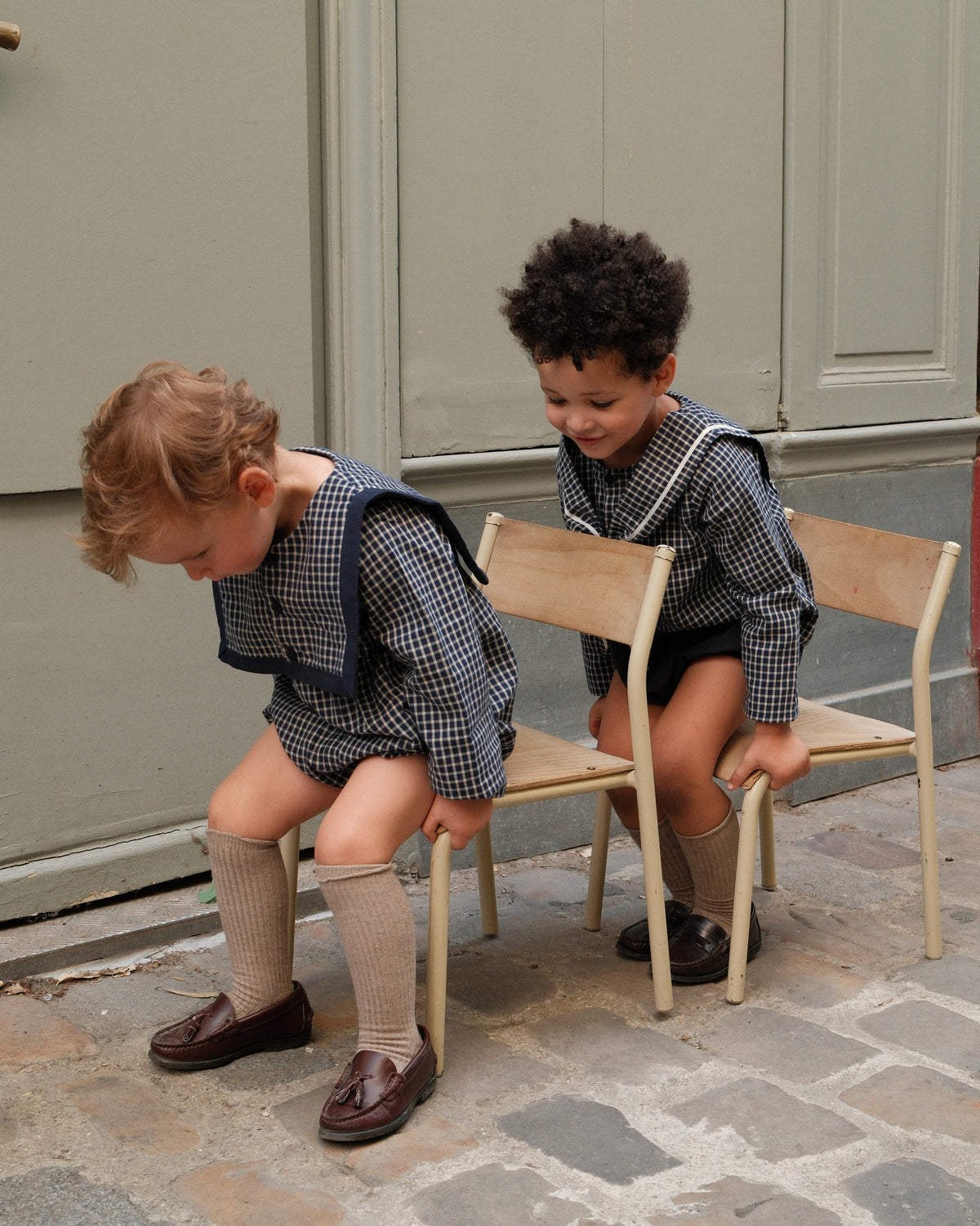 Romper ALMA - blue&ecru check [Maison Marelle](26FW)drop1 4