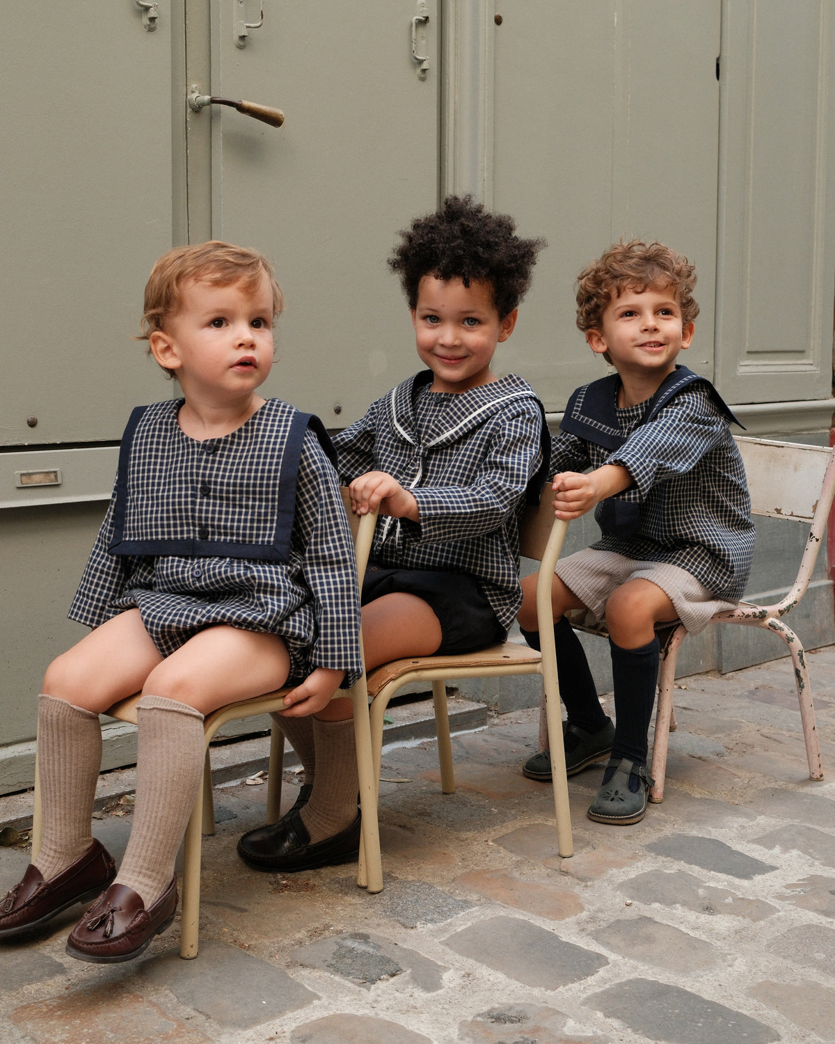 Romper ALMA - blue&ecru check [Maison Marelle](26FW)drop1 5