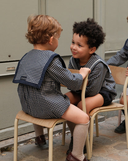 Romper ALMA - blue&ecru check [Maison Marelle](26FW)drop1 6