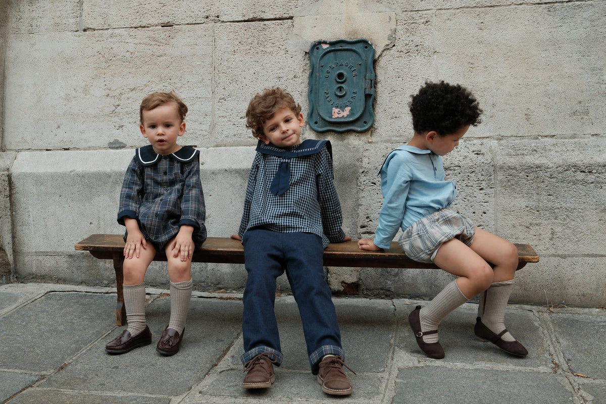 Romper ALMA - blue&ecru check [Maison Marelle](26FW)drop1 7