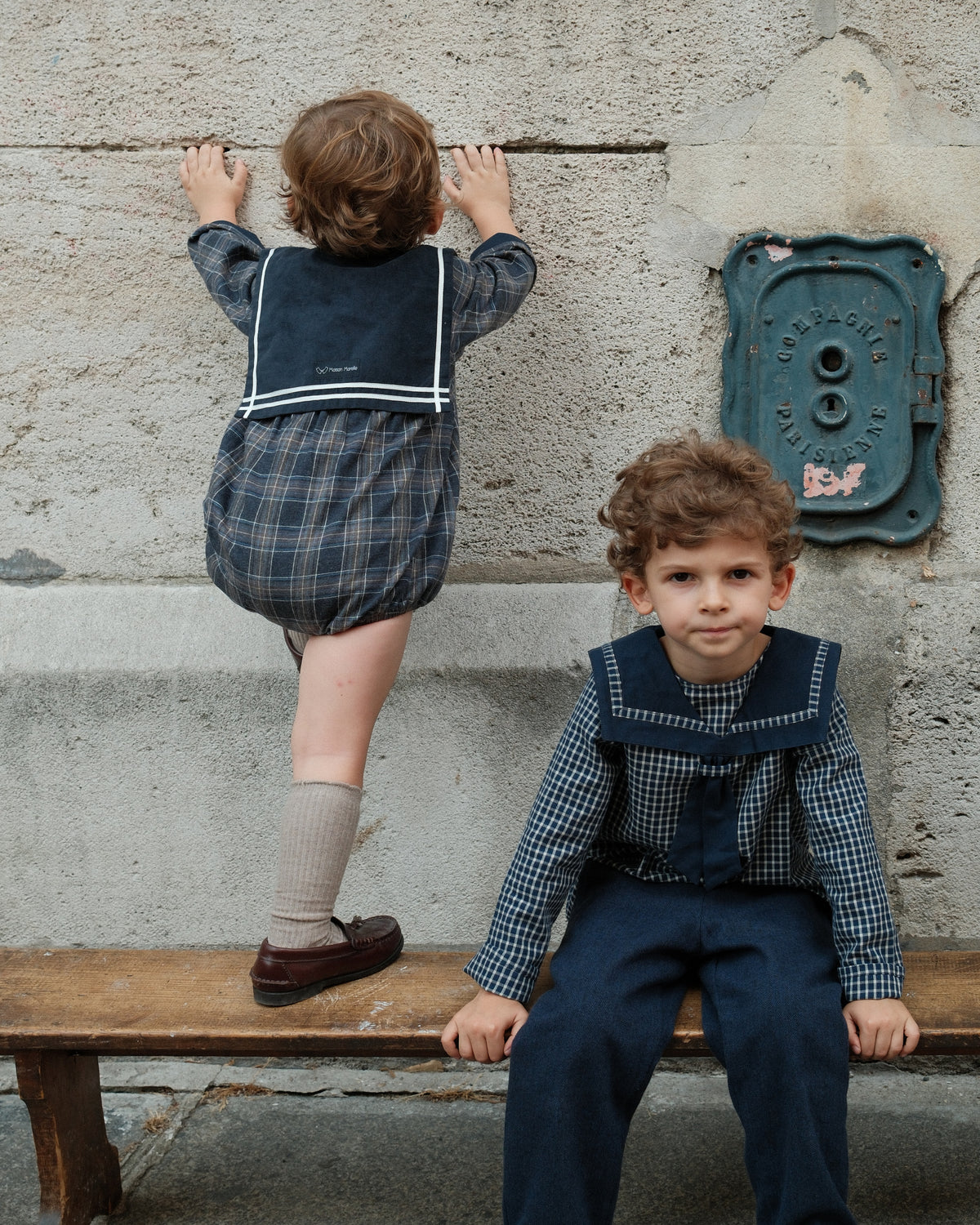 Romper ALMA - blue&ecru check [Maison Marelle](26FW)drop1 9