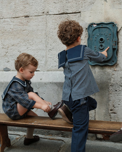 Romper ALMA - blue&ecru check [Maison Marelle](26FW)drop1 10