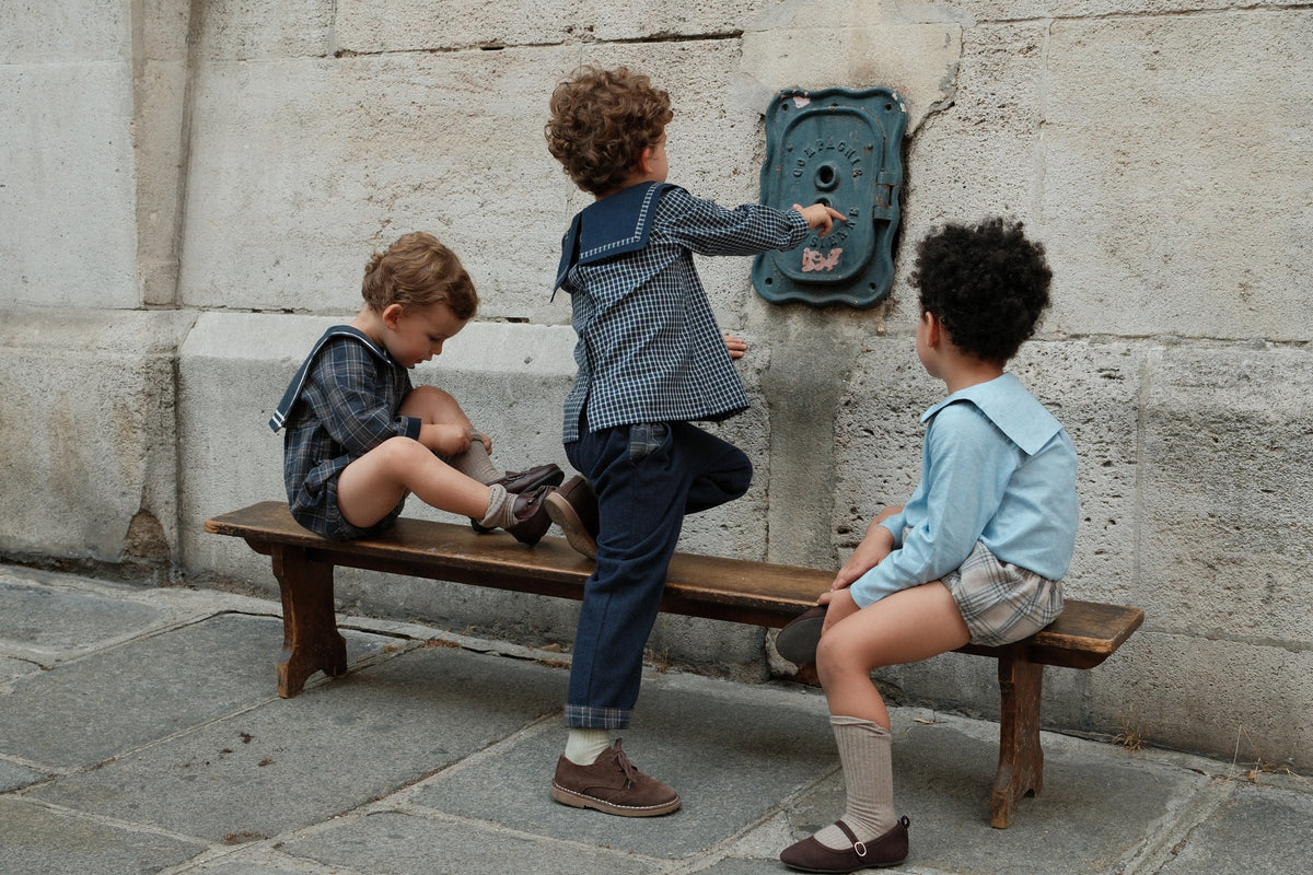 Romper ALMA - blue&ecru check [Maison Marelle](26FW)drop1 11