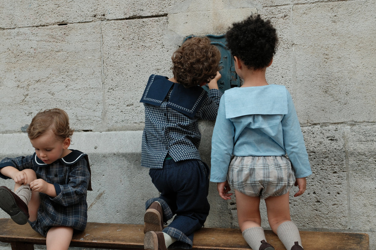 Romper ALMA - blue&ecru check [Maison Marelle](26FW)drop1 12