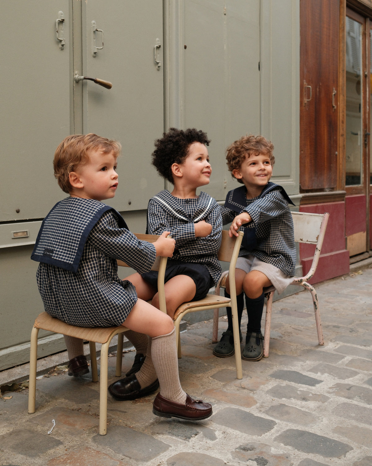 Romper ALMA - blue&ecru check [Maison Marelle](26FW)drop1 13