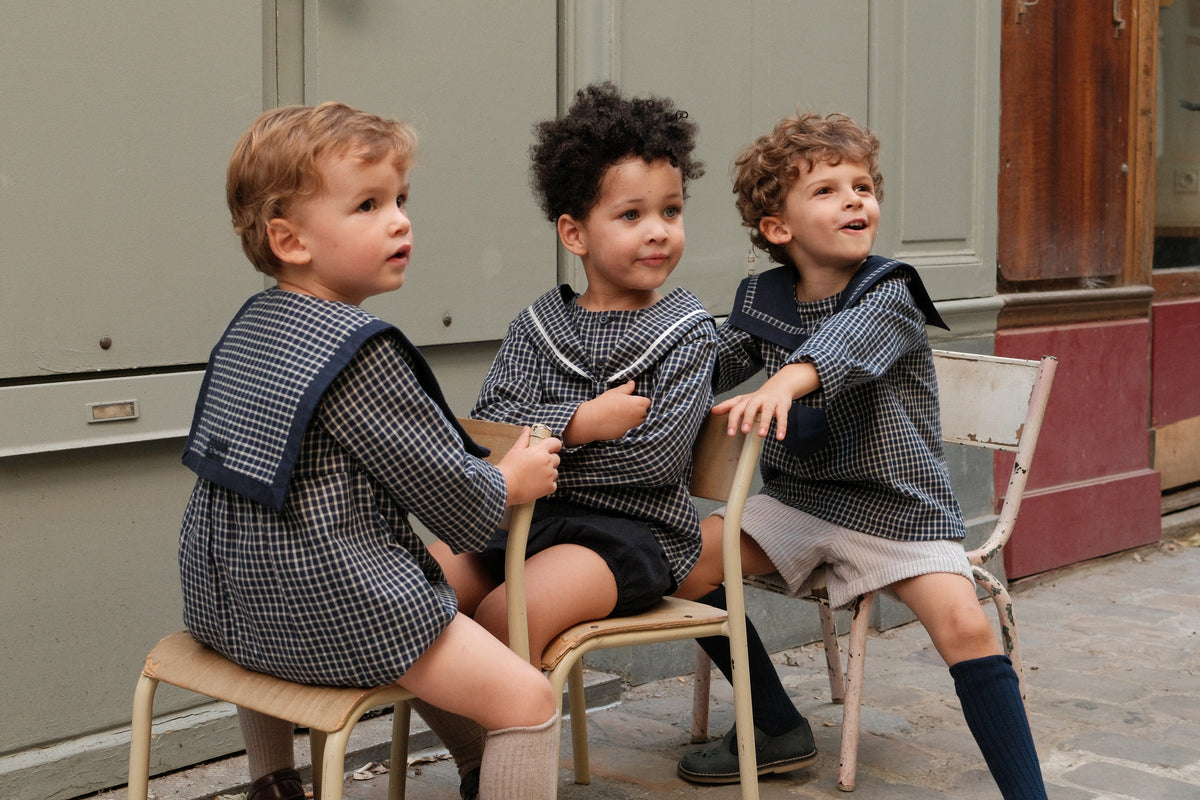 Romper ALMA - blue&ecru check [Maison Marelle](26FW)drop1 14