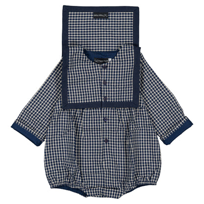 Romper ALMA - blue&ecru check [Maison Marelle](26FW)drop1 17