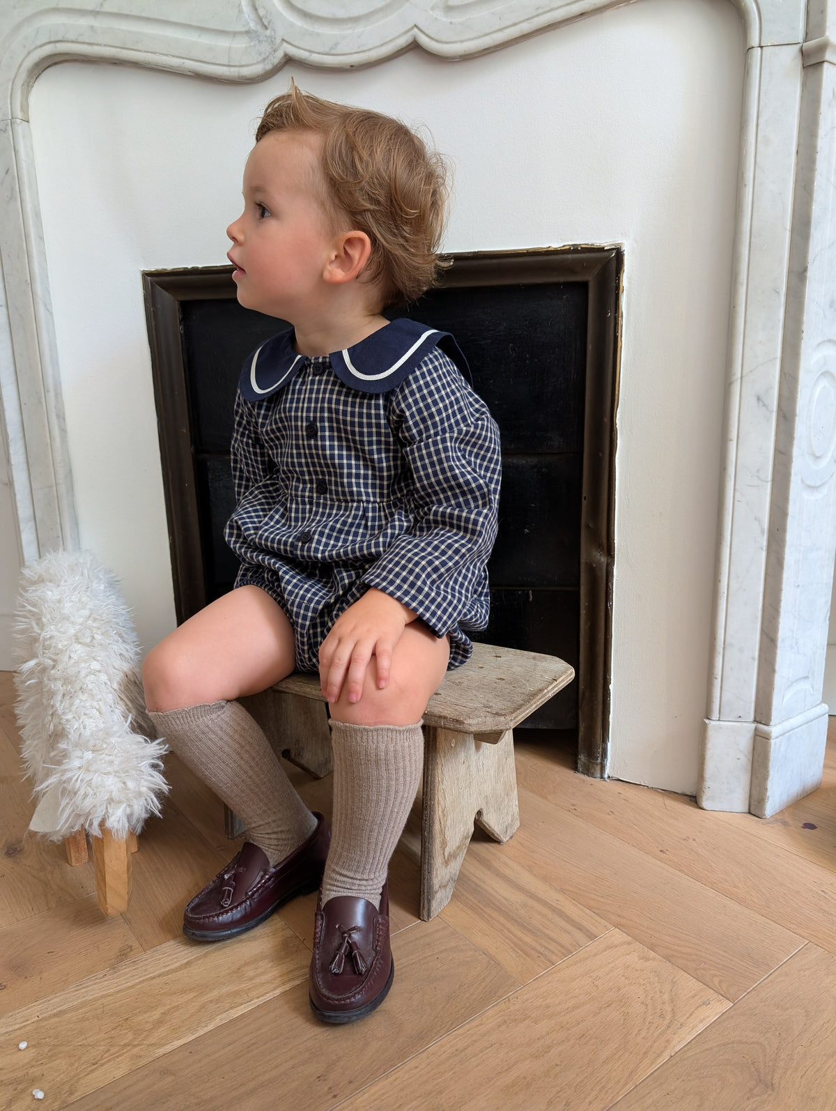 Romper BAC - blue&ecru check [Maison Marelle](26FW)drop1 3