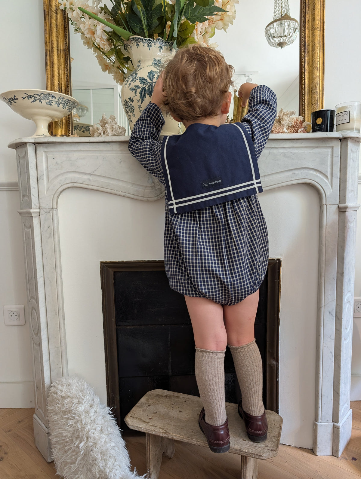 Romper BAC - blue&ecru check [Maison Marelle](26FW)drop1 4