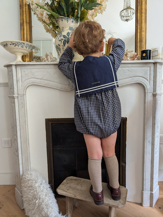Romper BAC - blue&ecru check [Maison Marelle](26FW)drop1 4