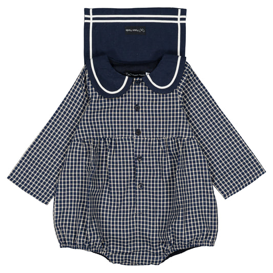 Romper BAC - blue&ecru check [Maison Marelle](26FW)drop1 5
