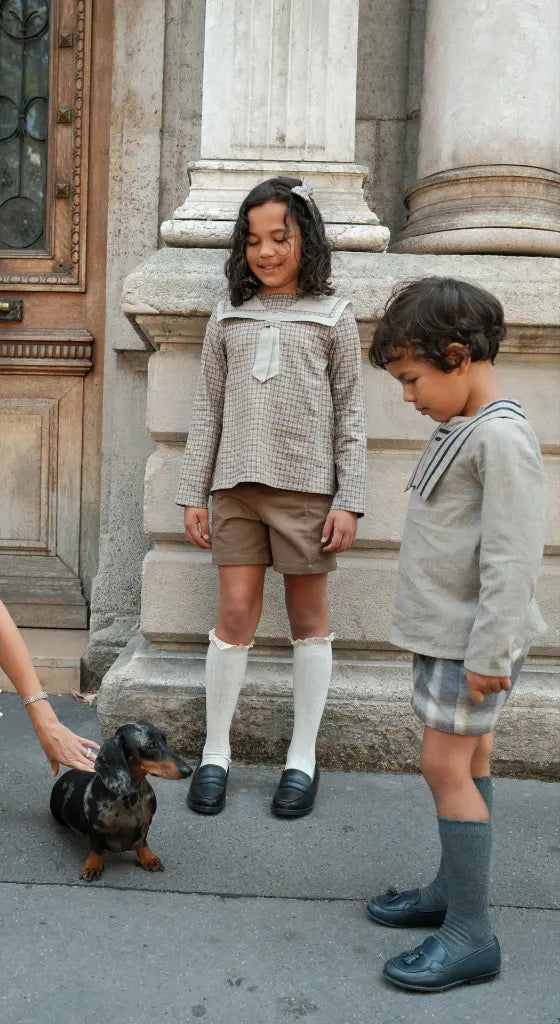 Short SEVRES - brown&beige tartan [Maison Marelle](26FW)drop1 6